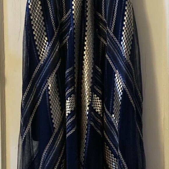 BCBG Metallic Navy Gold Handkerchief Dress Size 2 - Picture 10 of 10